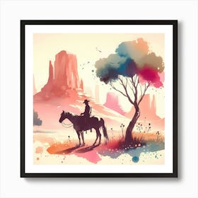 Watercolor Cowboy In The Desert Art Print