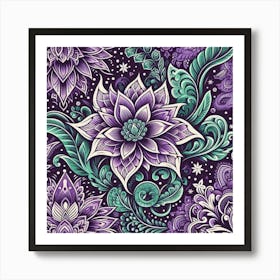 Batik, Purple Floral Pattern 1 Art Print