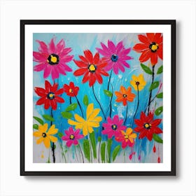 Flowers On Canvas Art Print