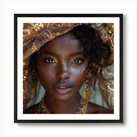 Portrait Of African Woman In Gold Art Print