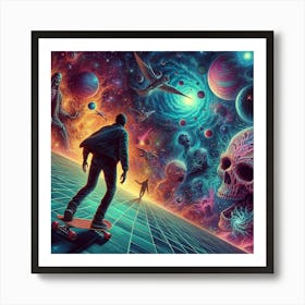Skateboarder In Space 2 Art Print