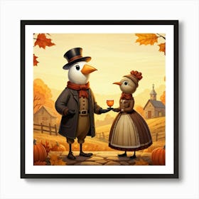 An Endearing Cartoon Character Of A Pilgrim Bird Typically Found Around A Thanksgiving Feast Situa (4) 1 Art Print