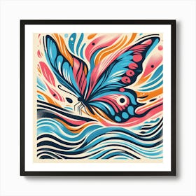 Colourful Block Print Butterfly Abstract II Art Print