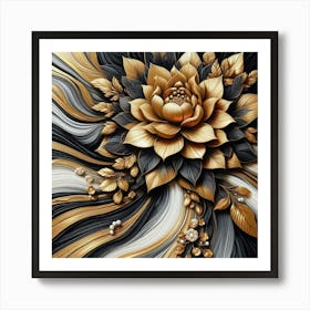 Gold And Black Flower 1 Art Print