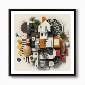 Bauhaus style rectangles and circles in black and white 13 Art Print