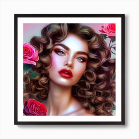 Girl With Roses Art Print