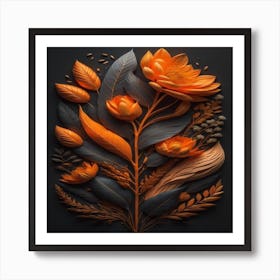 Flowers On Black Background Art Print