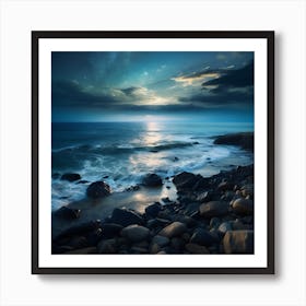 Moonlight Over The Ocean Art Print