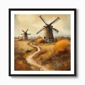 Vintage Oil Painting, Farmhouse Wall Decorations, Vintage Landscape, Printable Wall Art, Vintage Landscape Oil Painting.
16Windmills. Art Print