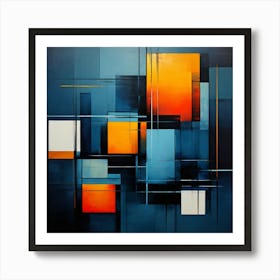 Abstract Painting, Produce A Monochromatic Abstract Artwork Overlapping Squares And Rectangles Art Print