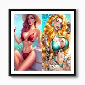 Two Women In Bikinis 4 Art Print