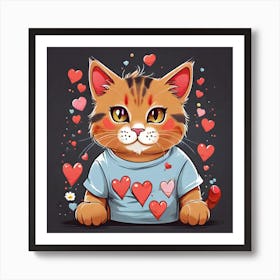 Cat With Hearts Art Print