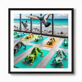 Yoga With Frogs 1 Art Print