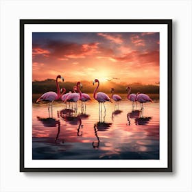 Flamingos At Sunset art print 2 Art Print