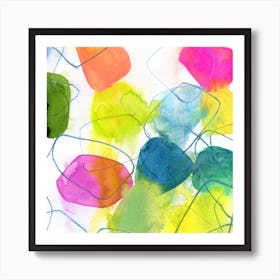 Abstract Watercolor Painting with Blue Lines Art Print