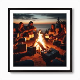 Group Of Friends Around A Campfire Art Print