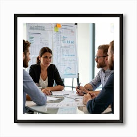 Business Strategy Meeting In Action With A Diverse Group Of Four Adults Two Women And Two Men Stra Art Print