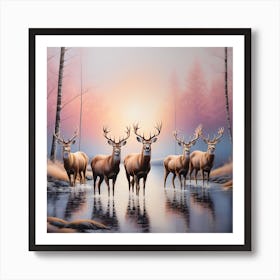 Herd of deer 3 Art Print