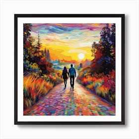 Couple Walking Down The Road Art Print