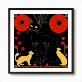 Cat And Poppy Art Print