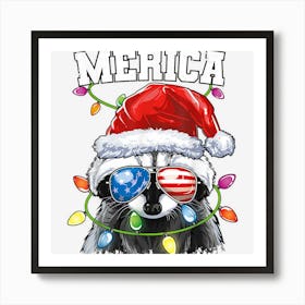 Merica Christmas Usa Flag Funny Santa Raccoon Christmas Tree 1 Art Print