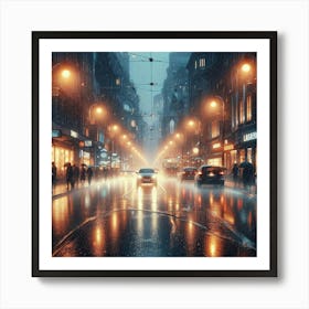 Rainy City Street Art Print