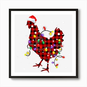 Red Plaid Christmas Lights Pajama Chicken Animals Lover Art Print