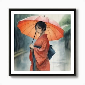 Japanese Woman In The Rain 1 Art Print