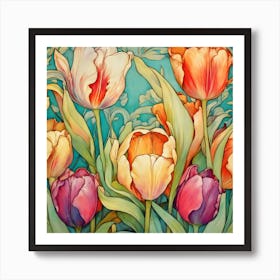 Colourful Tulips Poster