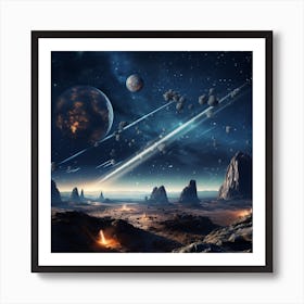 Space Landscape With Planets And Stars 1 Art Print