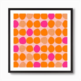 Vibrant Orange And Pink Polka Dot Pattern Square Art Print