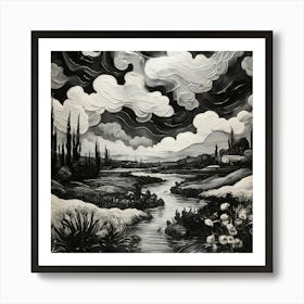 Landscape, Black and white Art Print