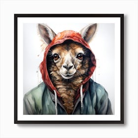 Watercolour Cartoon Llama In A Hoodie Art Print