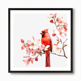 Cardinal On Cherry Blossom Art Print