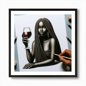 Black Girl With A Glass Of Wine Art Print