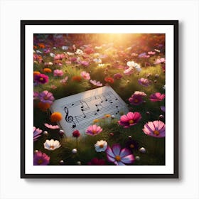 Music Note In The Field Of Flowers Art Print