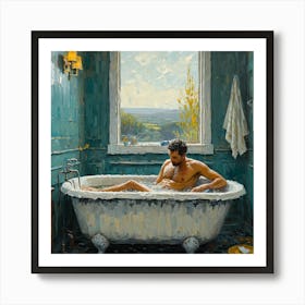 Bathing Man Van Gogh Style Art Print
