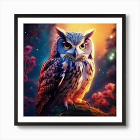 Firefly Magical Owl Perched In Dreamlike Tranquil Setting 929 (2) Art Print