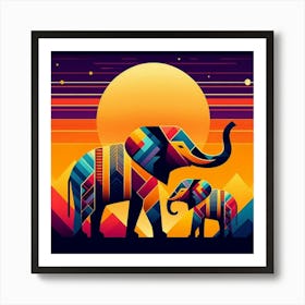 African Playful Elephants Art Print