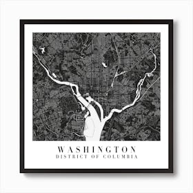 Washington Dc Minimal Black Mono Street Map  Square Art Print
