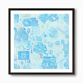 Blue Doodles Art Print