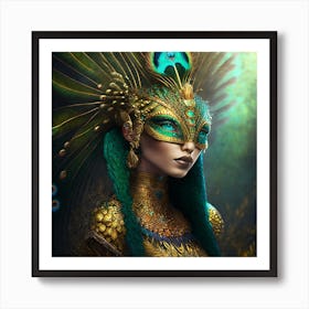 Firefly A Modern Illustration Of A Fierce Native American Warrior Peacock Iguana Hybrid Femme Fatale (16) Art Print