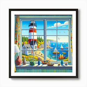 Lighthouse From The Window Art Print