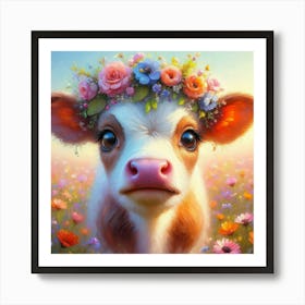 Cow With Flowers 3 Art Print