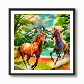 Two Horses Running In The Countryside Art Print