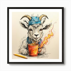 Goat With A Cup Of Coffee 2 Art Print