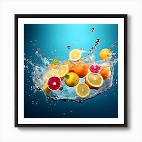 Oranges Splashing In Water 1 Art Print