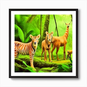 Tiger And Zebra In The Jungle Art Print