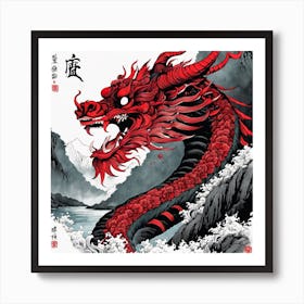 Chinese Dragon Mountain Ink Painting (4) Art Print