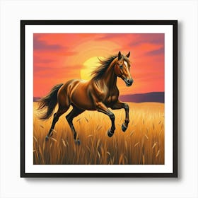 Horse Running At Sunset 5 Art Print